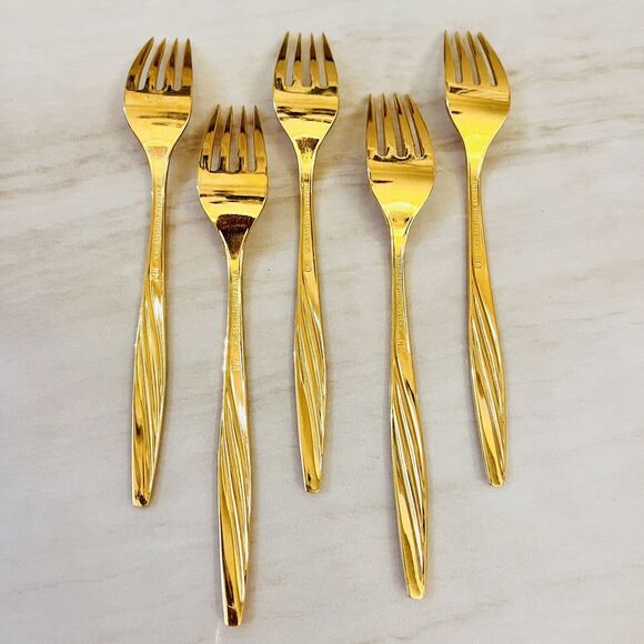 INTERNATIONAL SILVER American Flair Gold (Gold Electroplate) 12 Pc Flatware USA - Picture 5 of 11
